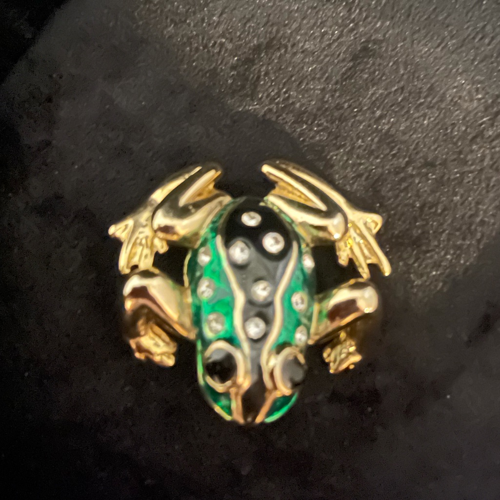 Vintage Nlh Enamel Jewelled Frog Brooch